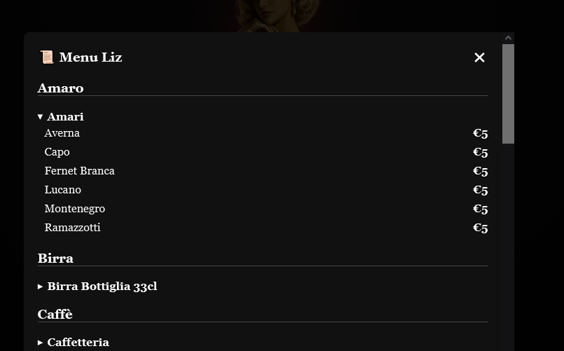 Menu interattivo digitale